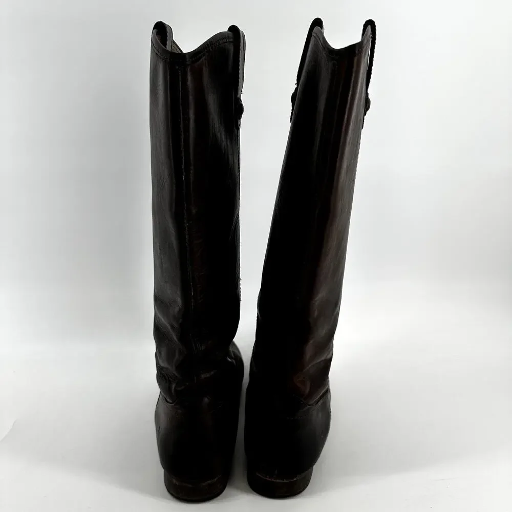 Frye Melissa Button Knee High Riding Boots Leather Motorcycle Western Brown 10B